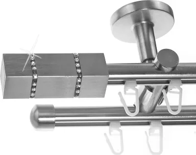 Produktbild von BASIT® Innenlauf Gardinenstange Edelstahl Look 16mm Deckenträger 2-läufig modern Kristall D80 E27 E17