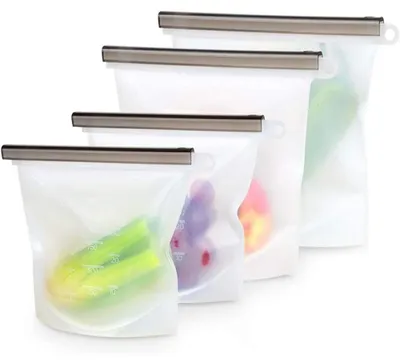 4er-Pack Silikon-Vorratsbeutel 1,5 L & 1 L – wiederverwendbar, gefriergeeignet