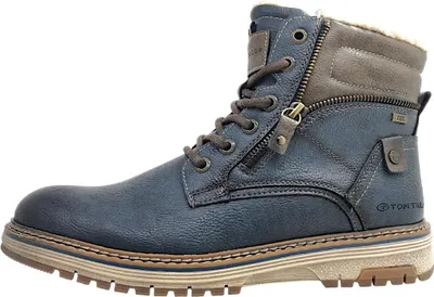 Image de Tom Tailor : Bottines à lacets pour hommes, doublure chaude, couleur bleue, style décontracté