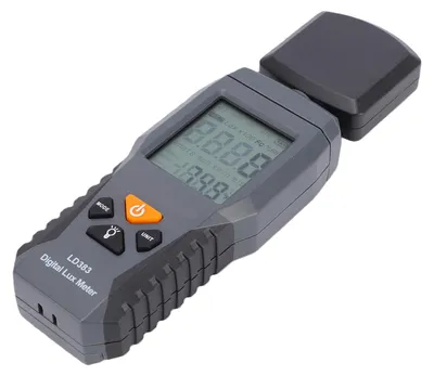Produktbild von Lichtmessgerät, digitales Beleuchtungsstärkemessgerät (0–200.000 lx) mit um 180° drehbarem Sensor und hintergrundbeleuchtetem LCD-Display, tragbares Messgerät für die Umgebungstemperatur für