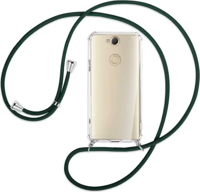 Produktbild von Handykette Backcover-Schutzhülle mit Band (Metall silberfarben) für Sony Xperia XA2 Plus - dunkelgrün
