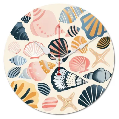 Productafbeelding van Houten Wandklok met Diverse Schelpafbeeldingen