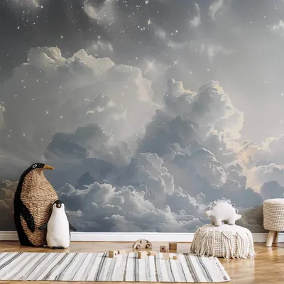 Produktbild von Selbstklebende Folie Fototapete - Astral Calm: Stars Scattered Over Delicate Clouds 343x256 cm Muster b-H-10060-a-a
