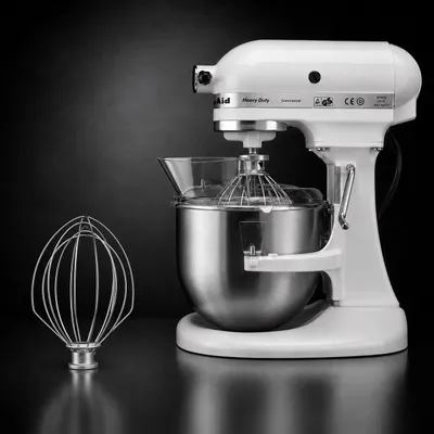 Image de Fouet en acier inoxydable 5K5A2WW compatible avec KitchenAid Heavy Duty/Professional 5KPM50 – Fouet pour robots de cuisine avec levier de bol
