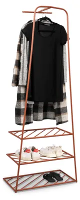 Garderobe mit 3 Ablagen, Metall, Rostfarbe, 183x70x38 cm