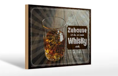 Produktbild von Holzschild Spruch Zuhause ist da, wo mein Whisky 30x20cm