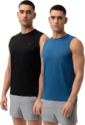 Productafbeelding van Sporttanktop voor heren van gerecycled polyester, sneldrogend, 2-pack zwart en blauw