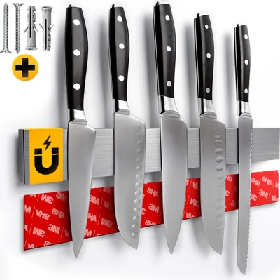 Produktbild von Loco Bird Magnetleiste Messer 40cm - selbstklebend mit 3M VHB Klebeband - Messerleiste Edelstahl für Küchenutensilien oder Werkzeugen - Messerhalter magnetisch Wandmontage für Küche ohne Bohren