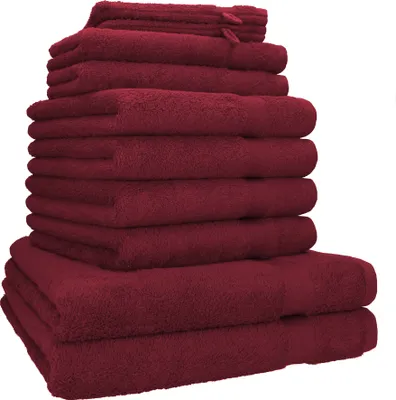 Produktbild von Betz 10-tlg. Handtuch-Set PREMIUM 2 Duschtücher 4 Handtücher 2 Gästetücher 2 Waschhandschuhe  Farbe: dunkelrot