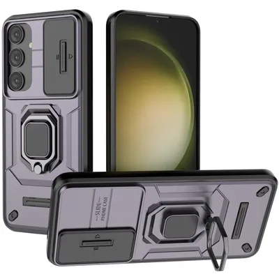 Produktbild von Hülle für Samsung Galaxy S25 Plus Dual Layer Handyhülle Schiebe Kamera Schutz und Ringhalter Ständer Lila