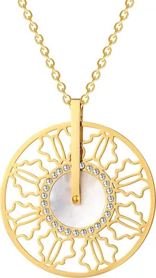 Produktbild von Karisma Damen Edelstahl Anhängerkette Collier Ornament Chakra Perlmutt Zirkonia Farbwahl 80cm Lang CQD107 - Gold