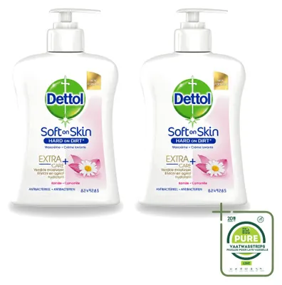 Productafbeelding van 2 x Dettol antibacteriële handzeep - Hydraterend, met kamille - 250 ml - Grote verpakking - 2 stuks