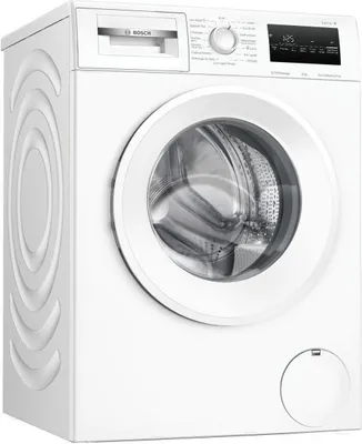 Produktbild von Waschmaschine. 8,0 kg fassungsvermögen. 1400 u/min schleuderdrehzahl. Bügelhilfe. Led-display. Touch-bedienung. Weiß. Bosch WAN2827UFR
