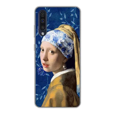 Produktbild von MuchoWow® Handyhülle Schutzhülle Hülle für Samsung Galaxy A30s Mädchen mit Perlenohrring - Delfter Porzellan - Vermeer - Blumen - Gemälde - Alte Meister Silikon Softcase Handy Hülle - Karteninhaber