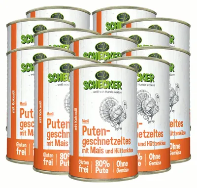 Produktbild von Hundemenü Putengeschnetzeltes mit Mais und Hüttenkäse