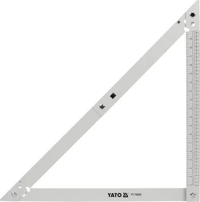 A silver folding carpenter's square is shown against a white background.