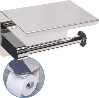 Produktbild von Sanics WC Rollenhalter Silber - Toilettenpapierhalter ohne Bohren - WC-Papierhalter mit Ablage - Selbstklebendes Edelstahl