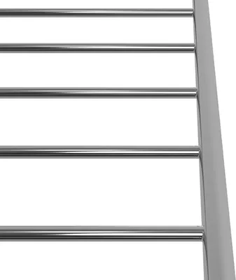 A close-up view of a stainless steel railing system against a white background.