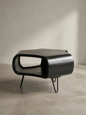 Produktbild von Couchtisch 60x60x35 cm Mango Massivholz Metall Schwarz Sofatisch, Design Wohnzimmertisch Organisch mit Stauraum, Kaffeetisch Massiv, Kleiner Tisch Wohnzimmer mit Haarnadelbeine