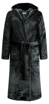 Immagine prodotto di GAUBERT Accappatoio unisex in pile con cappuccio, extra lungo, nero, taglia L/XL