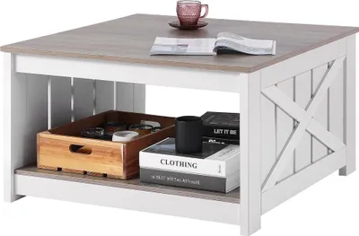 Obrázek produktu pro Čtvercový konferenční stolek 80 cm - Koktejlový stolek s otevřeným úložným prostorem - Moderní konferenční stolek - Ideální do obývacího pokoje - Vysoce kvalitní nábytek