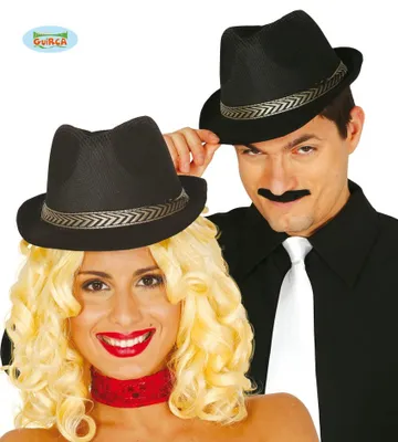 Produktbild von schwarzer Gangster Hut mit Band für Erwachsene