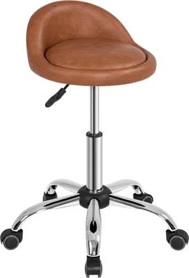 Produktbild von Yaheetech Barhocker Rollhocker Drehhocker Arbeitshocker Bürohocker Drehstuhl Praxishockermit Rollen Massage Salon, aus Kunstleder, Höhenverstellbar Braun