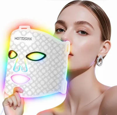 Produktbild von 7 Farben LED Beauty Photonentherapie Maske, LED Gesichtsmaske Rotlichttherapie, Lichttherapiegerät mit 5 Helligkeitsstufen, Gesichtspflege Hautpflege