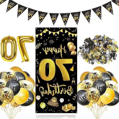 Image de Décoration d'anniversaire noir et or pour hommes et femmes : ballons en aluminium