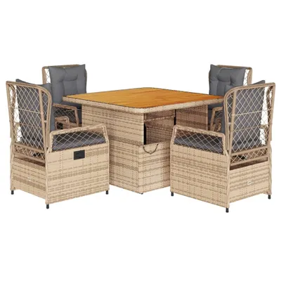Produktbild von vidaXL 5-tlg. Garten-Essgruppe mit Kissen Beige Poly Rattan