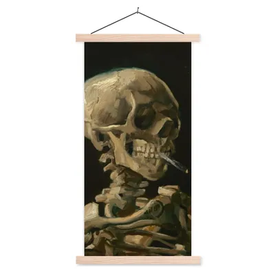 Produktbild von MuchoWow® Textilposter Skelettkopf mit brennender Zigarette - Vincent van Gogh 40x80 cm mit holzfarbenen Rahmen - Wohnzimmer