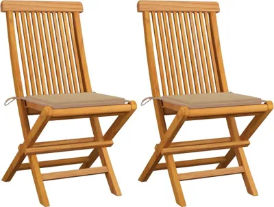 Produktbild von BESTE 2022© Outdoor-Stuhl Stilvollen mit robustem ,Gartenstühle mit Beige Kissen 2 Stk. Massivholz Teak Relaxsessel Armlehnstuhl mit Premium & schlichten Design *HOM