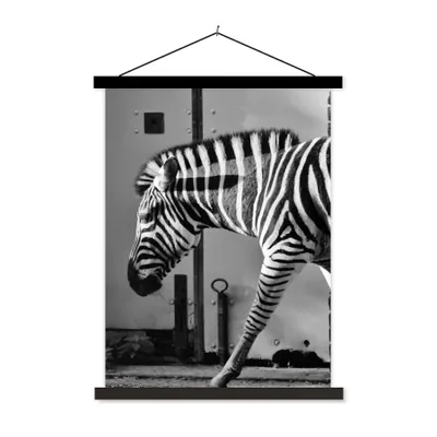 Produktbild von MuchoWow® Textilposter Zebra - Wand - Tür - Tiere - Schwarz und weiß 60x80 cm mit schwarzem Rahmen - Plakathalter