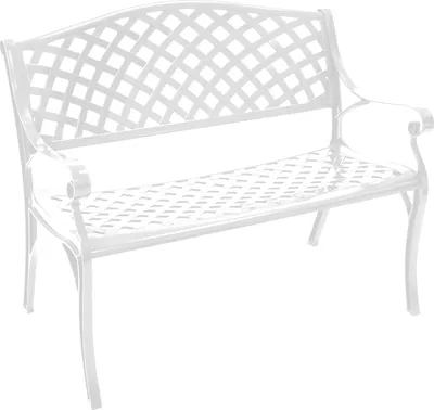 A white garden bench on a white background.