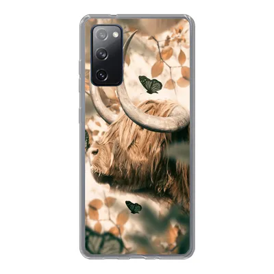 Produktbild von MuchoWow® Handyhülle Schutzhülle Hülle für Samsung Galaxy S20 FE Schottische Highlander - Schmetterlinge - Blätter Silikon Softcase Handy Hülle - Abdeckung