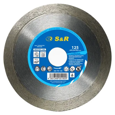 Produktbild von S&R Diamanttrennscheibe, Trennscheibe 125mm zum sauberen Trennen von harten Keramikfliesen, glasierten Fliesen, Bodenfliesen, Feinsteinzeug