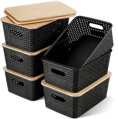 Produktbild von Famanu Organizer-Set 6 Aufbewahrungsboxen mit Bambusdeckel - Schwarz