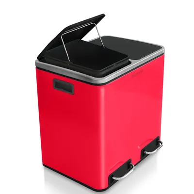 Image de Poubelle à pédale Karat Felix Système de tri Rouge framboise 2 x 15 litres (30 litres)