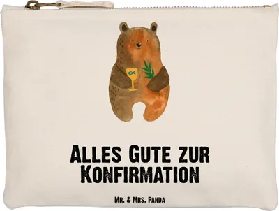 Produktbild von Mr. & Mrs. Panda Make-Up Tasche Bär Konfirmation Grösse XL Große - Weiß - Geschenk, Kulturbeutel, Evangelisch, Stoffbeutel, kosmetiktäschchen, Schlampermäppchen, Kirche