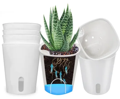 Productafbeelding van Kleine, zelfwatergevende bloempotten met een zichtbare waterstandindicator
