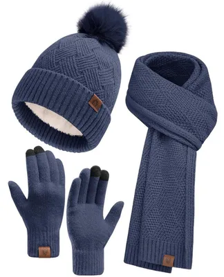 Produktbild von Damen Winterset Mütze Schal Handschuhe 3-teilig Einheitsgröße Marineblau