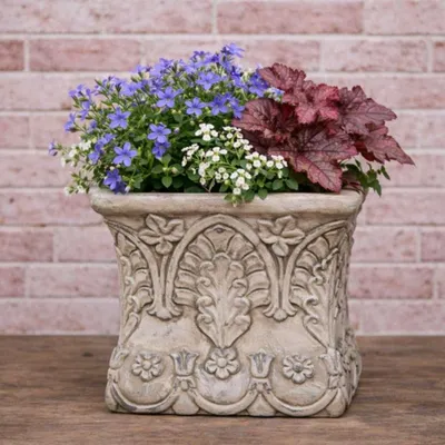 Produktbild von AltoBelli Blumentopf TRIESTE Viereckig mit Blumen Muster Grau Zement 17x16 cm