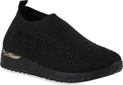 Produktbild von VAN HILL Damen Slip Ons Sportschuhe Sportliche Strass Profil-Sohle Schuhe 841663, Farbe: Schwarz, Größe: 39