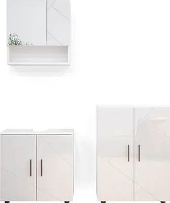 Produktbild von Badezimmer-Set Vicco Irma Weiß Hochglanz 3 Teile, mit Unterschrank 60 cm, Model 34674