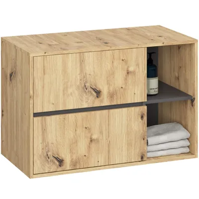 Zdjęcie produktu dla Szafka łazienkowa pod umywalkę z otworami AKORD VAMI Dąb Artisan, Grafit Szary 90 cm