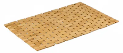 Produktbild von Relaxdays Badvorleger Bambus, 60x40 cm, rutschfester Duschvorleger, zusammenrollbare Badematte, Bambusmatte Bad, natur