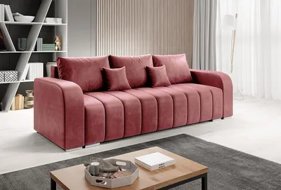 Produktbild von Easy4You Schlafsofa Pufetto - 245 cm - Velour Rosa - 3 Sitzer Sofa - Bettzeugbehälter - Couch mit Schlaffunktion - Stoff: MANILA 29