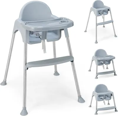 Produktbild von COSTWAY 4 in 1 Babyhochstuhl aus PP & Edelstahl, Hochstuhl umwandelbar mit abnehmbarem Doppeltablett, 3-Punkt-Sicherheitsgurt, Babystuhl Kombihochstuhl für 6-36 Monaten Baby (Grau)
