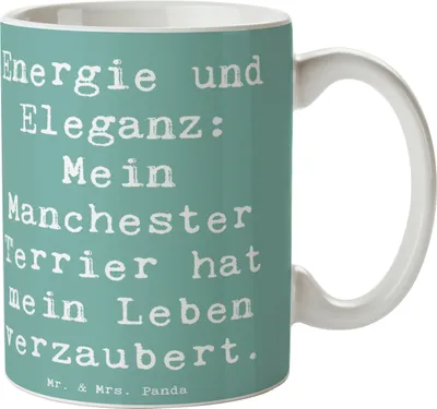 Produktbild von Mr. & Mrs. Panda Teetasse Spruch Manchester Terrier Magie - Meeresbrise - Geschenk, Abenteuerlust, lebhafter Hund, Bedruckte Tasse, Kaffeetasse, Hunderassen, Trinkbecher