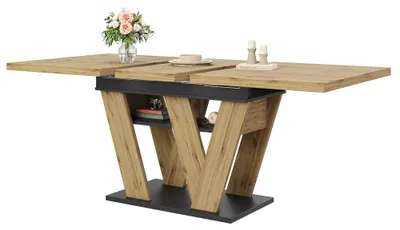 Image de Table extensible moderne - Table à manger avec plateaux extensibles - Fabriquée en MDF - Pieds en forme de "X" - À assembler soi-même - Style B